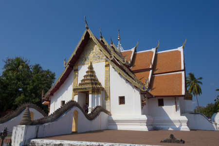The white main hall of Phumin Temple in Nan province, Thailandの写真素材
