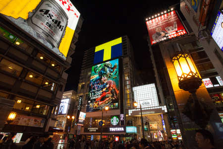 Osaka, Japan, November 6, 2015. Dotombori, Nipponbashi, Osaka Japan illumination advertising light on area buildingのeditorial素材
