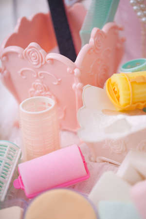 Cosmetic hair roll accessories in mix candy colors.の写真素材