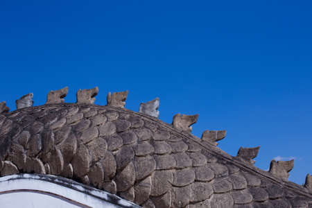 Texture of dragon skin sculpture decorated in Thailand temple.の写真素材