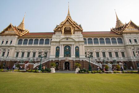 Bangkok, Thailand - February 10, 2018 : Tourists visiting Phra Thinang Chakri Maha Prasat in the Grand Palace, Bangkok, Thailand. The Grand Palace is the most city's famous landmark.のeditorial素材