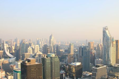 THAILAND - December 23, 2017 : Arial view Bangkok city downtown during sunset.のeditorial素材