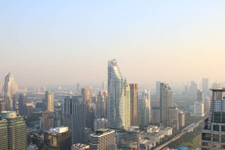 THAILAND - December 23, 2017 : Arial view Bangkok city downtown during sunset.のeditorial素材
