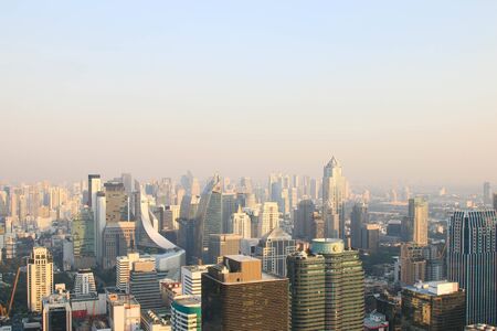 THAILAND - December 23, 2017 : Arial view Bangkok city downtown during sunset.のeditorial素材