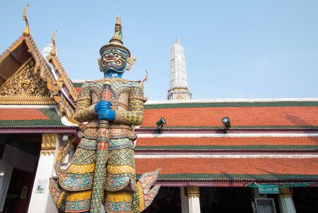 THAILAND - February 10, 2018 : Gian from the famous emerald temple at wat phra kaew, Bangkok.のeditorial素材