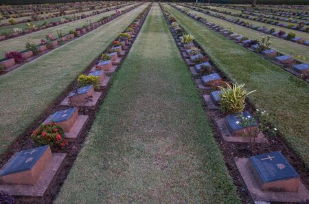 KANCHANABURI, THAILAND - April 14, 2018 : Don Rak War Cemetery of prison of war, Kanchanaburi province (World war II).のeditorial素材