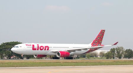 BANGKOK, THAILAND - January 12 , 2019 : Thai Lion Air Airbus A330-300 (HS-LAH) taking off from Don Mueang International Airport Thailand. Thai Lion Air company is the largest low cost airlines in Asia.のeditorial素材