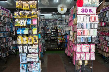 BANGKOK, THAILAND - February 23, 2019 : Mobile Phone accessories at Chatuchak weekend market Bangkok, Thailand.のeditorial素材