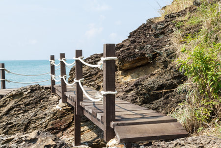 Wooden footbridge  near the beachの写真素材