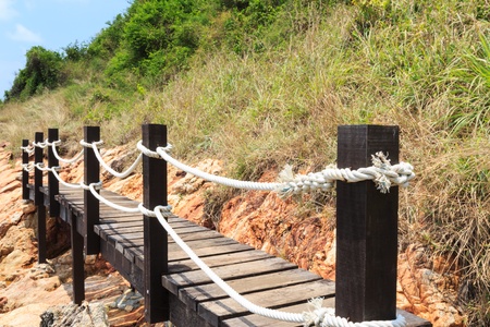 Wooden footbridge  near the beachの写真素材
