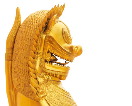 thai lion statue style isolated on white background