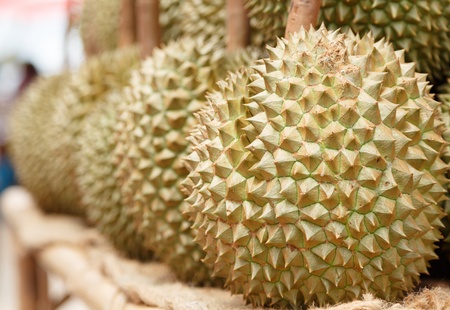 durian fruit on the market in thailandの写真素材