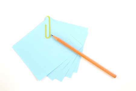 Colorful note paper with clips isolated on white backgroundの写真素材