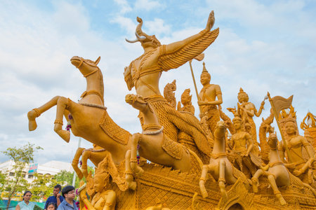 NAKHON RATCHASIMA, THAILAND - JULY 11 : The traditional candle procession festival of Buddha on July 11, 2014 in Nakhon Ratchasima, thailand.のeditorial素材