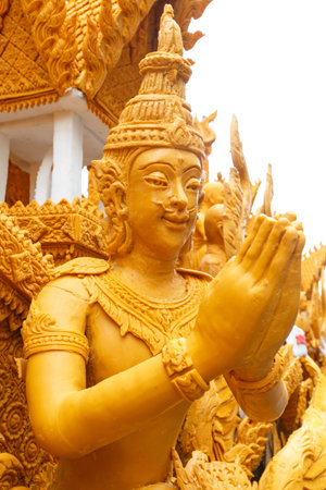 Thai style candle wax carving in the traditional candle procession festival of Buddha, at  Nakhon Ratchasima,Thailandのeditorial素材