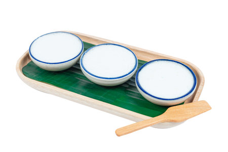 Thai dessert - Kanomtuay. Coconut milk custard. Made from rice flour, Coconut milk and coconut sugarの写真素材