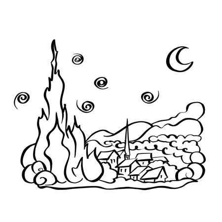 Creative line art of the Starry night of Vincent Van Gogh, famous Dutch impressionist painterの写真素材