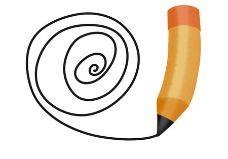 Flat student standing pencil. Cartoon character pencil. Flat character education pencil drawing the spiralの写真素材