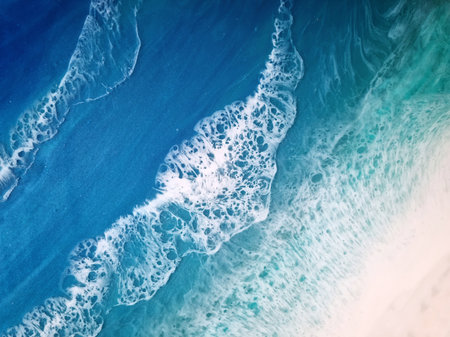 Blue ocean wave on the beach. Abstract background and texture for design.の写真素材