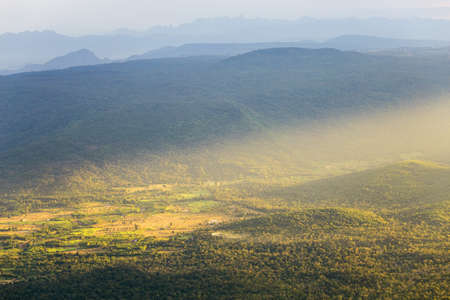 Majestic sunset in the mountains landscape, Phu Kradueng national park, Loei Thailandの写真素材