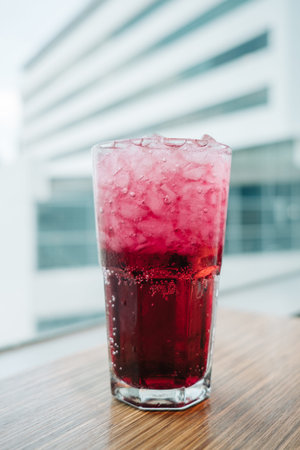 Fresh juices with fruits on wooden table, selective focus.の写真素材