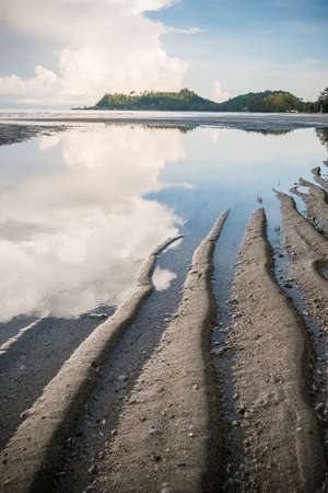 closeup of sand pattern of a beach in the summer, Vintage tropical beachの写真素材