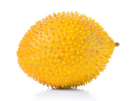 Baby Jackfruit, Spiny Bitter Gourd, Sweet Grourd or Cochinchin Gourd on white backgroundの写真素材