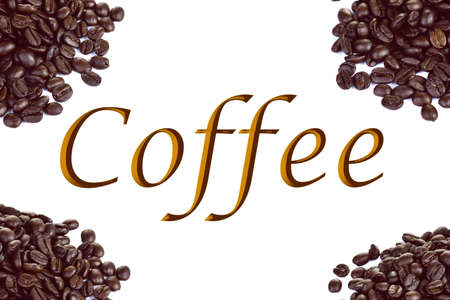 Roasted Coffee Beans isolated on white backgroundの写真素材