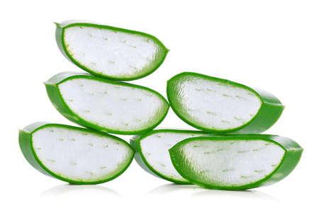 Aloe vera leaf and slices isolated on white backgroundの写真素材