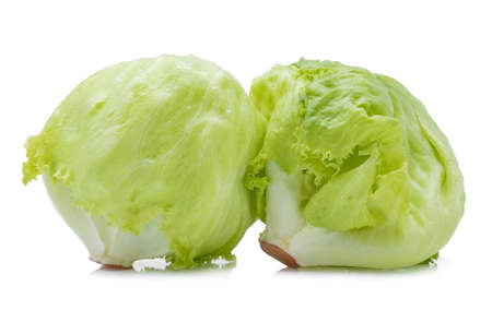 Green Iceberg lettuce on white background.の写真素材