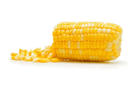 water drops on corn on white backgroundの写真素材