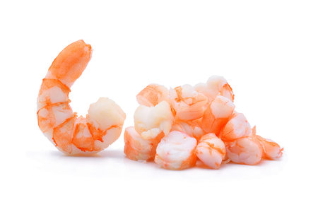 Cooked shrimps isolated on white background.の写真素材