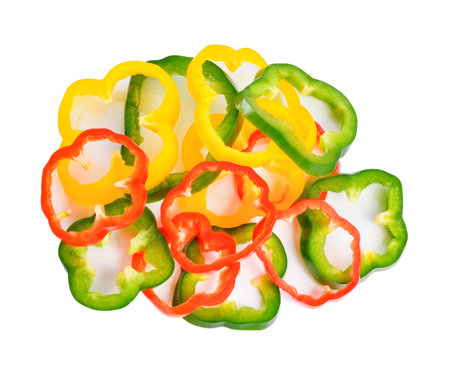 Sliced pepper isolated on white backgroundの写真素材