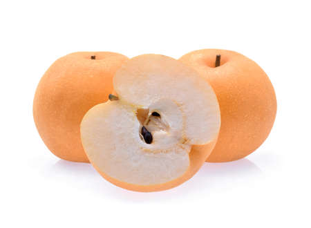 Snow pear on white background.の写真素材