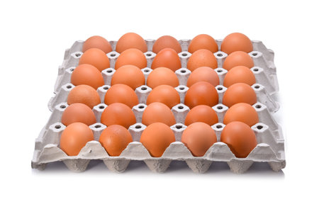eggs in an egg carton on a white background.