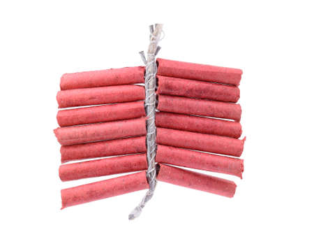 Red Firecrackers isolated on white backgroundの写真素材