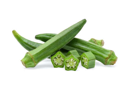 fresh okra isolated on white backgroundの写真素材