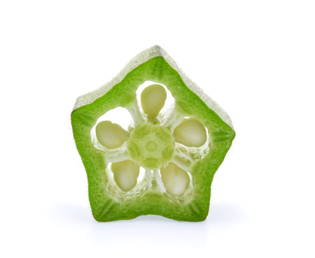 fresh okra isolated on white backgroundの写真素材
