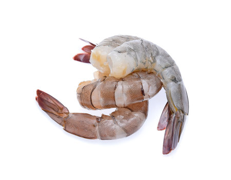 Raw prawns isolated on white backgroundの写真素材