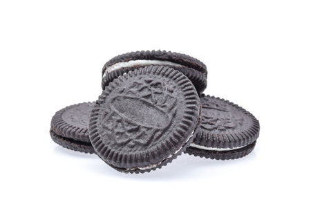 Sandwich cookies with cream isolated on white background