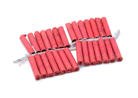 Red Firecrackers isolated on white backgroundの写真素材