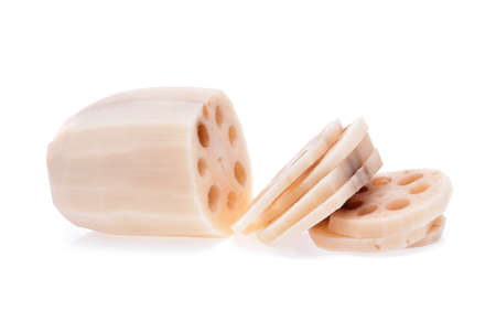 Lotus root isolated on white backgroundの写真素材
