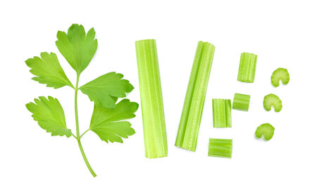 Top view of celery isolated on white background