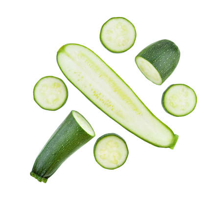 Top view of zucchini isolated on white backgroundの写真素材