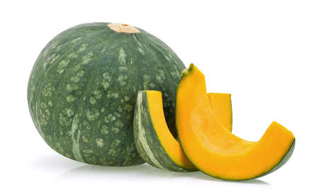 Green pumpkin isolated on white backgroundの写真素材
