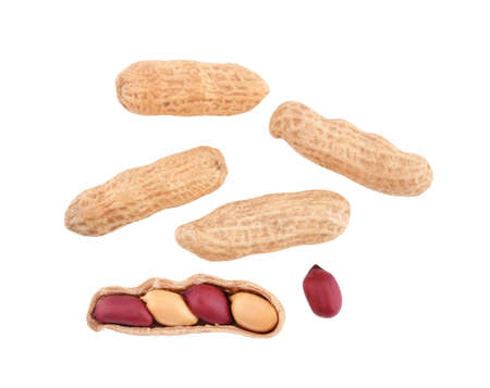 Top view of peanuts isolated on white backgroundの写真素材