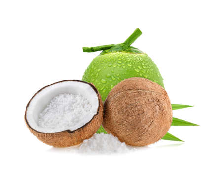 Green coconut isolated on white backgroundの写真素材