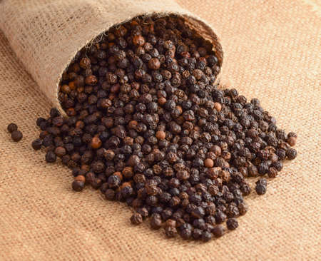 pepper corn on the sack backgroundの写真素材