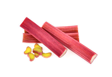 rhubarb stalks isolated on a white backgroundの写真素材