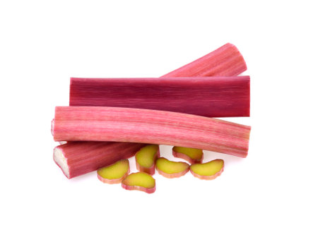 rhubarb stalks isolated on a white backgroundの写真素材